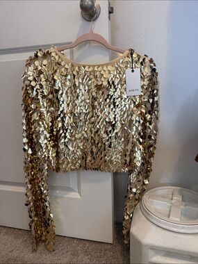 Gold Sequin Long-Sleeve Crop Top